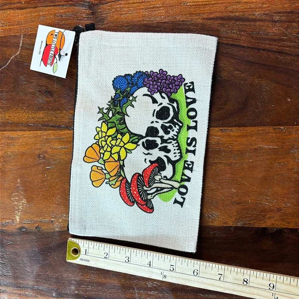 Two Little Fruits Love is Love Skull Mushroom Canvas Zipper Pouch Denver CO NEW